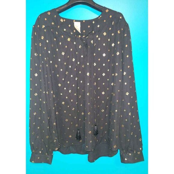 Faded Glory Tops - Faded Glory Size XL Extra Large Black Gold V-neck Semi-Sheer Pullover Top